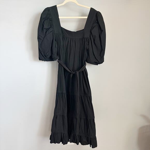 Anthropologie Puff-Sleeved Midi Dress Large Black NWT - Picture 2 of 8